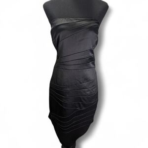 Chic Vintage  Strapless Satin Black Little Dress Holiday Party Size 14 Flaw